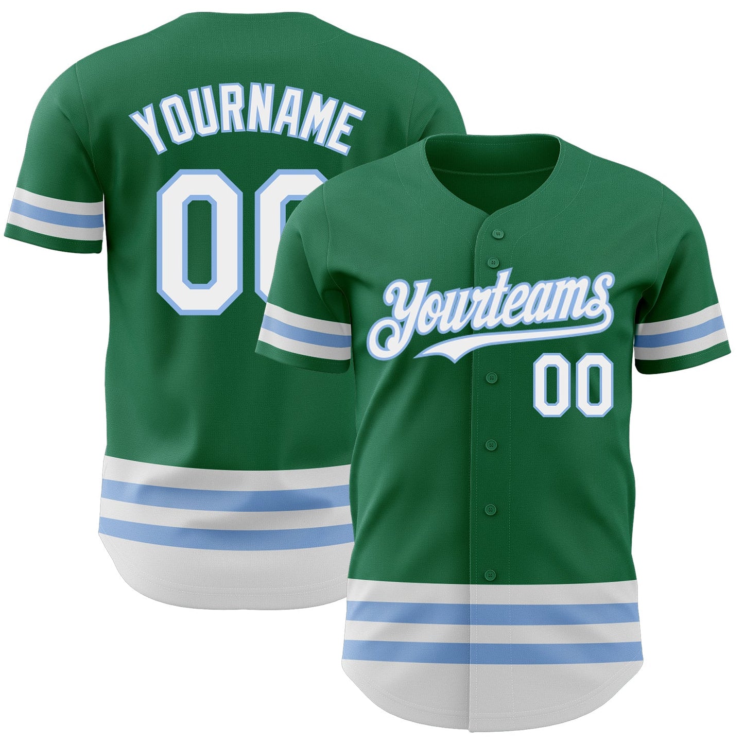 Custom Kelly Green White-Light Blue Line Authentic Baseball Jersey - Sky-Custom