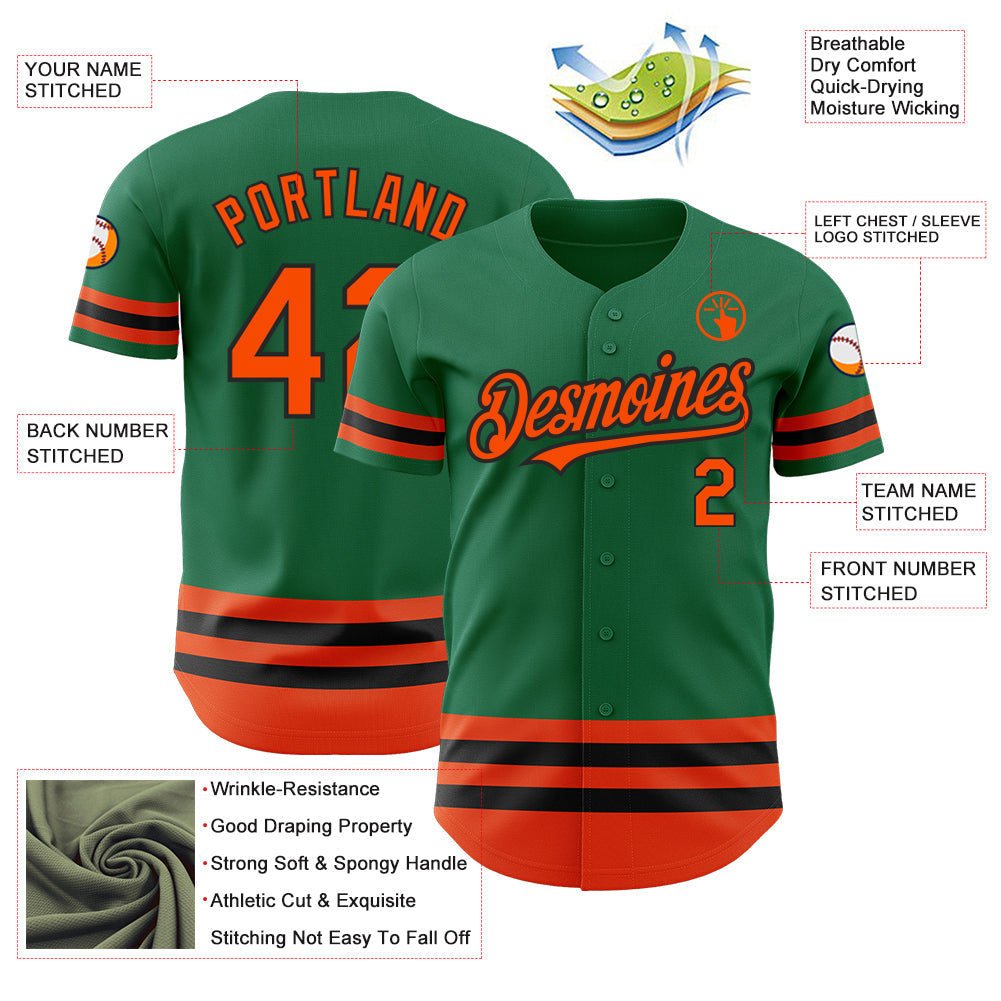 Custom Kelly Green Orange-Black Line Authentic Baseball Jersey - Sky-Custom