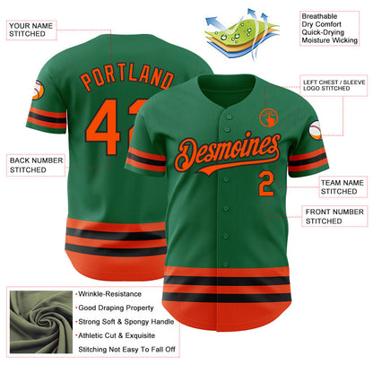 Custom Kelly Green Orange-Black Line Authentic Baseball Jersey - Sky-Custom