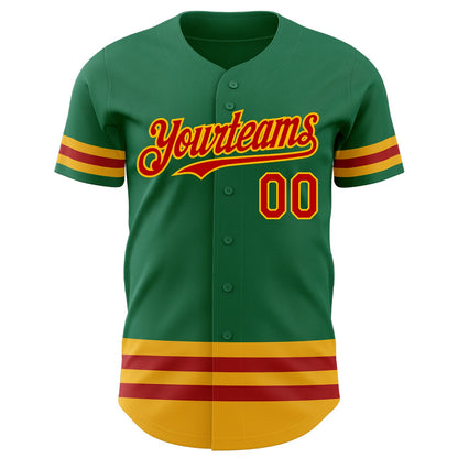 Custom Kelly Green Red-Gold Line Authentic Baseball Jersey - Sky-Custom