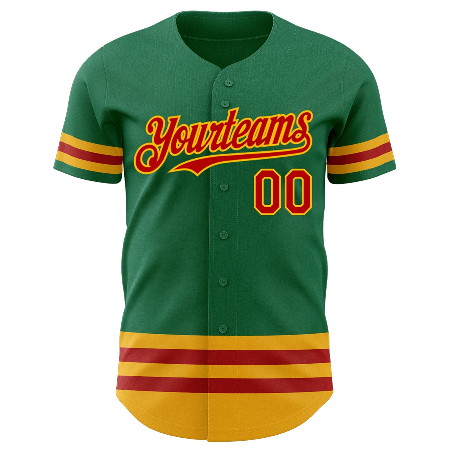 Custom Kelly Green Red-Gold Line Authentic Baseball Jersey - Sky-Custom