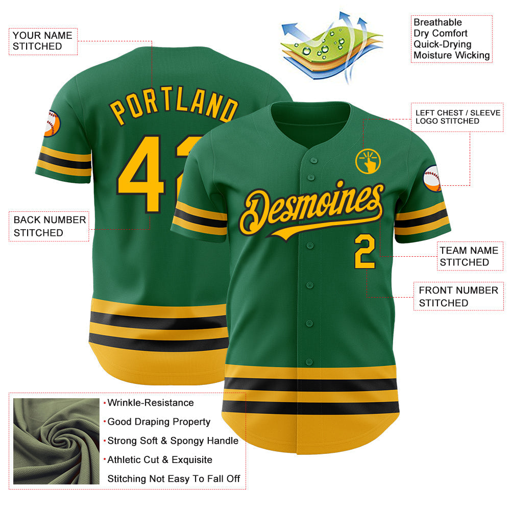 Custom Kelly Green Gold-Black Line Authentic Baseball Jersey - Sky-Custom