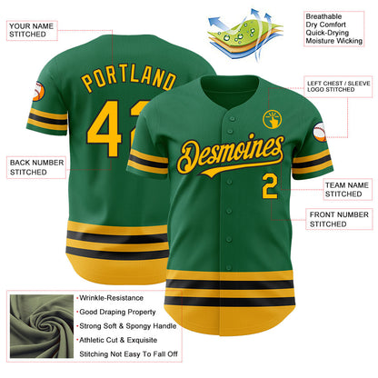 Custom Kelly Green Gold-Black Line Authentic Baseball Jersey - Sky-Custom