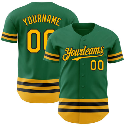 Custom Kelly Green Gold-Black Line Authentic Baseball Jersey - Sky-Custom