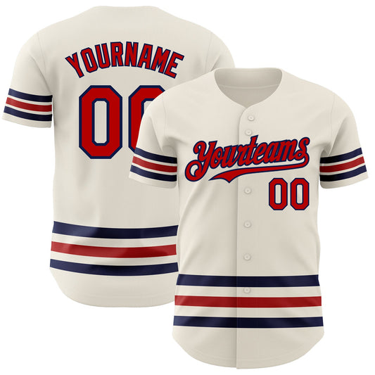 Custom Cream Red-Navy Line Authentic Baseball Jersey - Sky-Custom