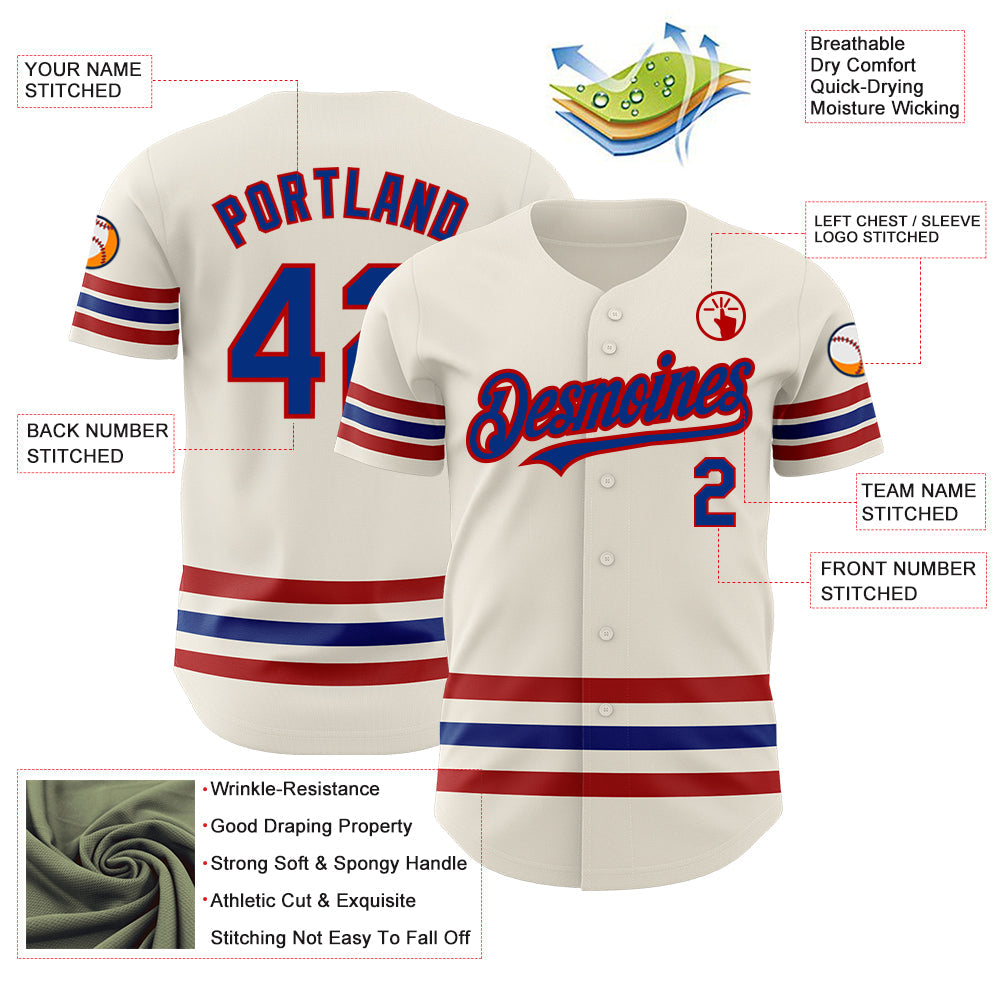 Custom Cream Royal-Red Line Authentic Baseball Jersey - Sky-Custom