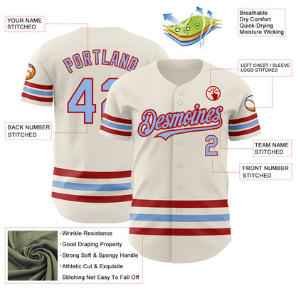 Custom Cream Light Blue-Red Line Authentic Baseball Jersey - Sky-Custom