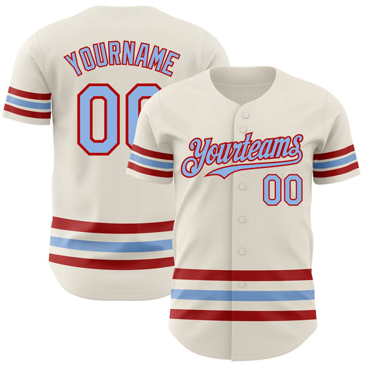 Custom Cream Light Blue-Red Line Authentic Baseball Jersey - Sky-Custom