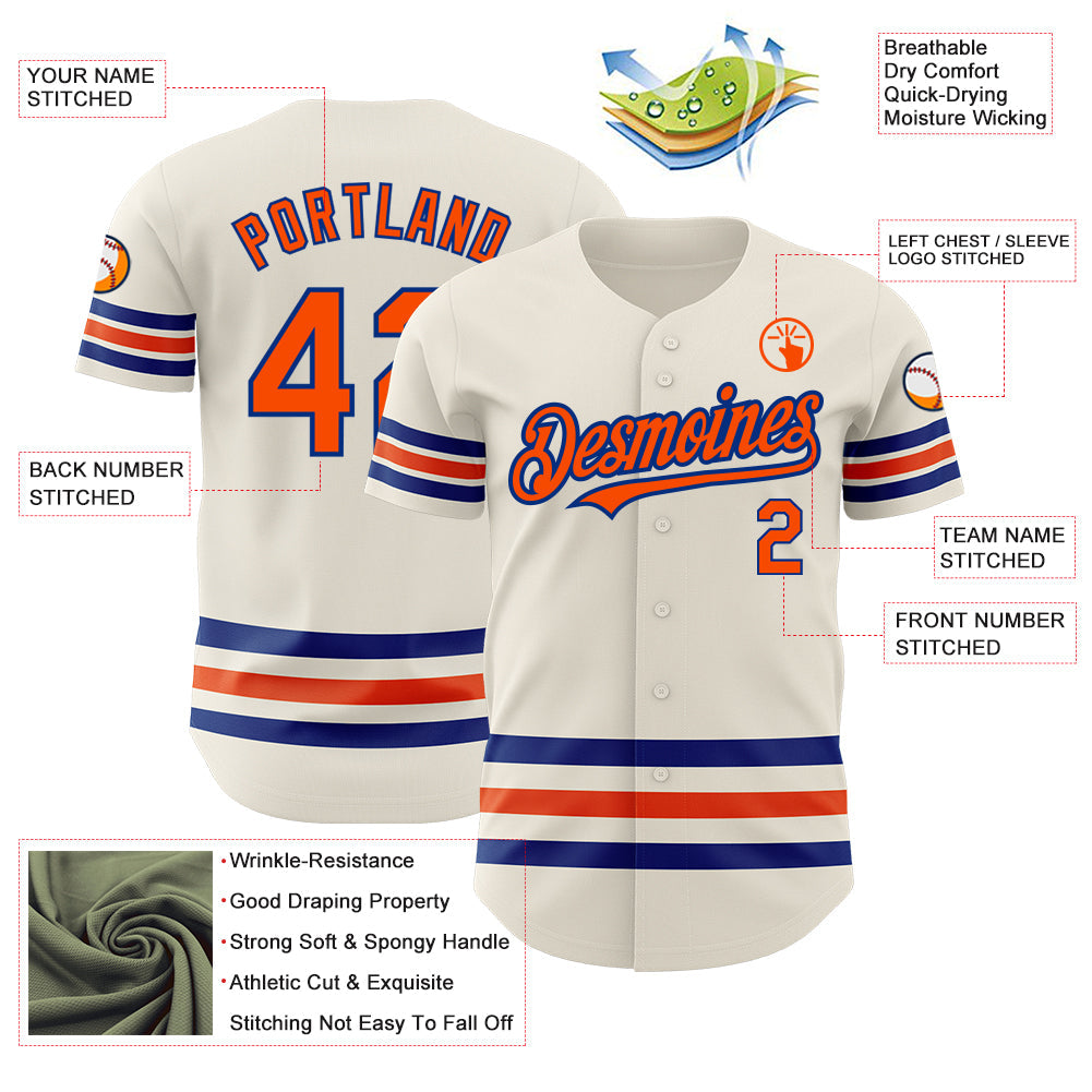 Custom Cream Orange-Royal Line Authentic Baseball Jersey - Sky-Custom