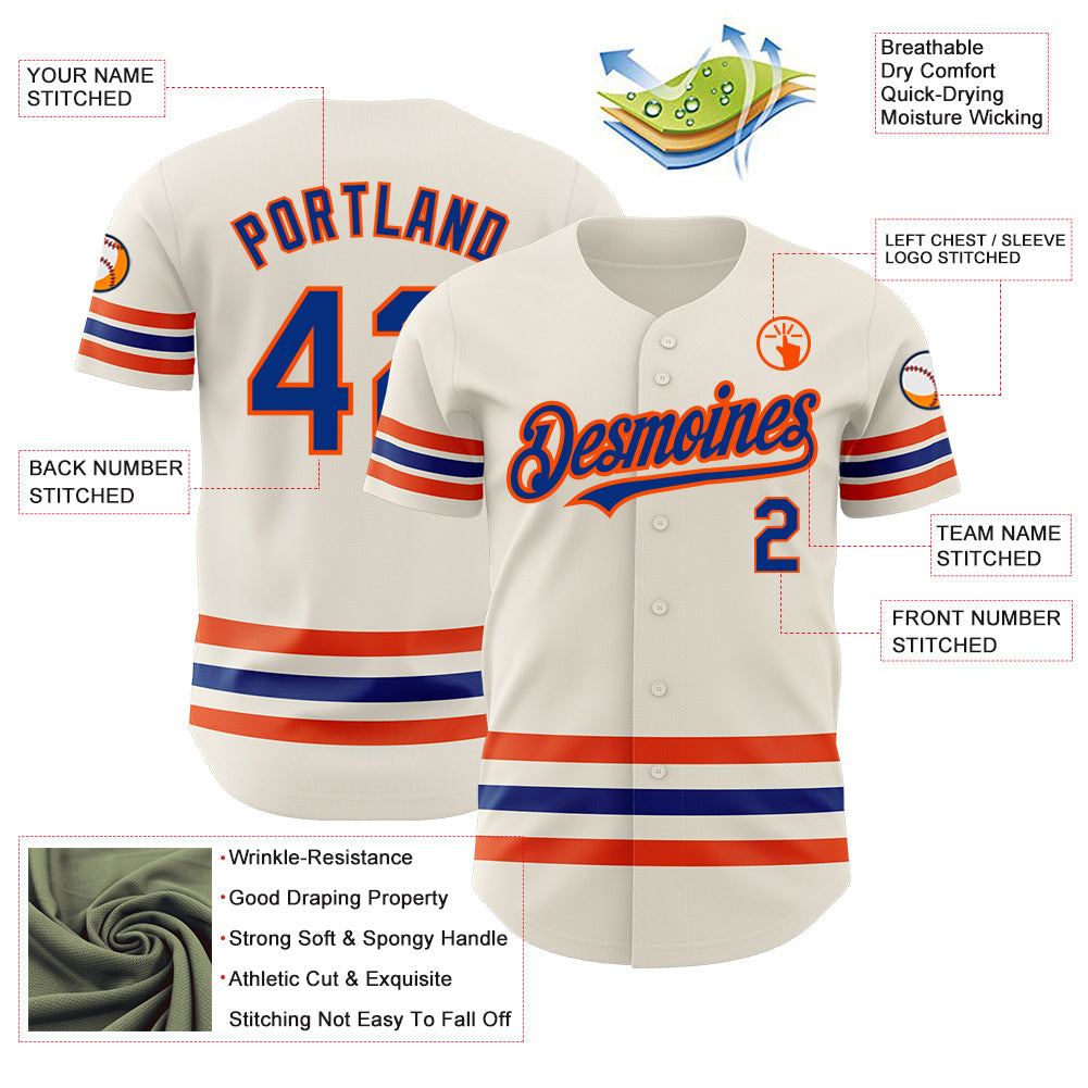 Custom Cream Royal-Orange Line Authentic Baseball Jersey - Sky-Custom