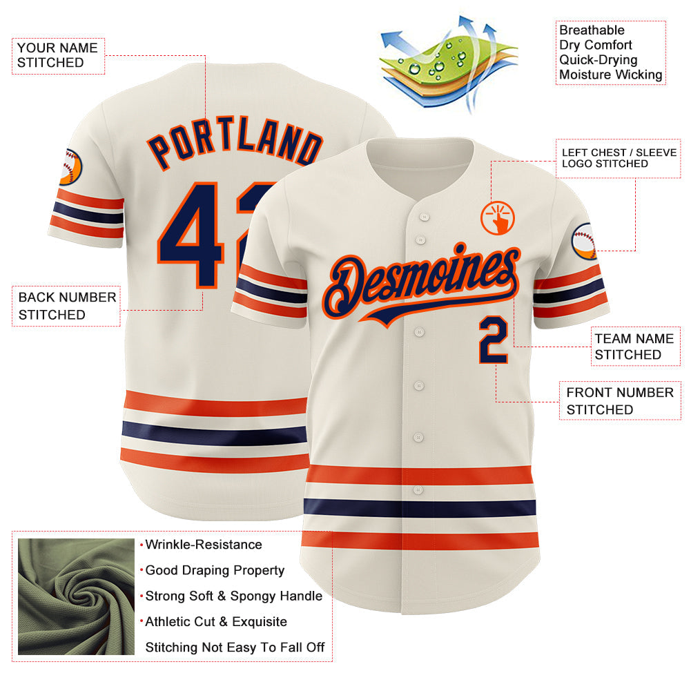 Custom Cream Navy-Orange Line Authentic Baseball Jersey - Sky-Custom