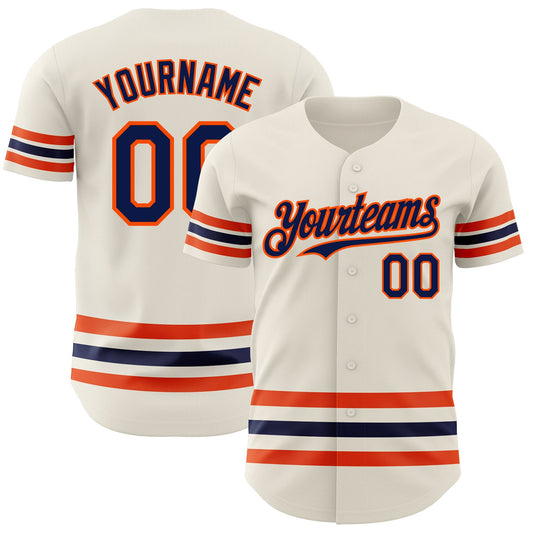 Custom Cream Navy-Orange Line Authentic Baseball Jersey - Sky-Custom