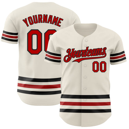 Custom Cream Red-Black Line Authentic Baseball Jersey - Sky-Custom