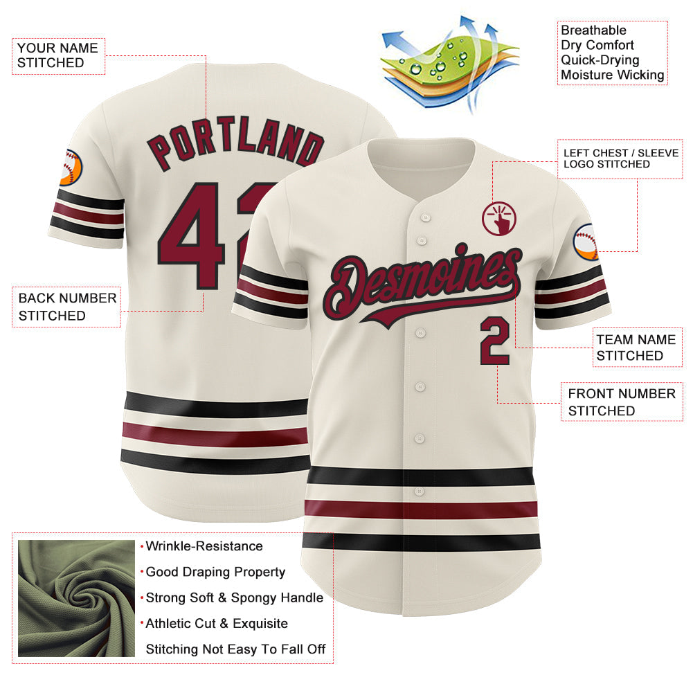 Custom Cream Crimson-Black Line Authentic Baseball Jersey - Sky-Custom