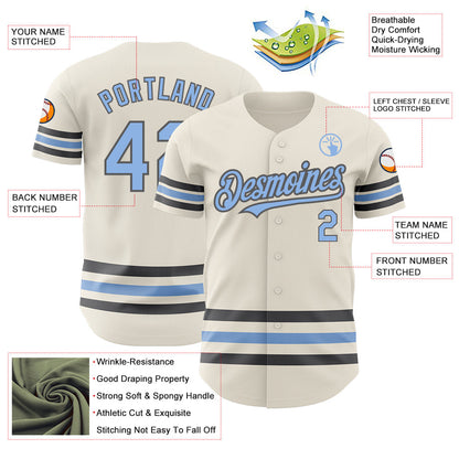 Custom Cream Light Blue-Steel Gray Line Authentic Baseball Jersey - Sky-Custom