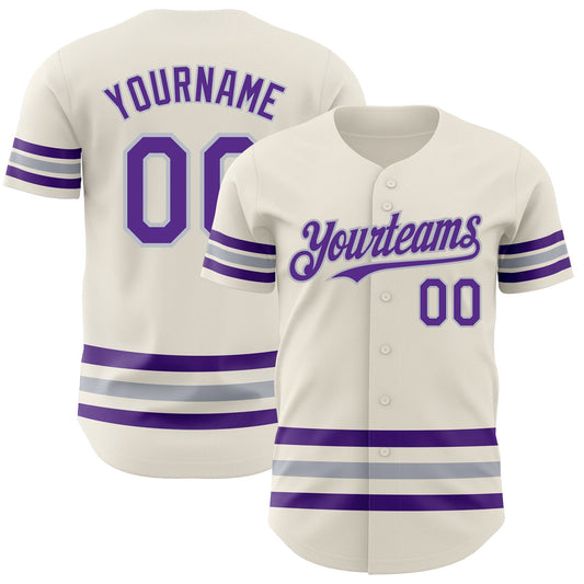 Custom Cream Purple-Gray Line Authentic Baseball Jersey - Sky-Custom
