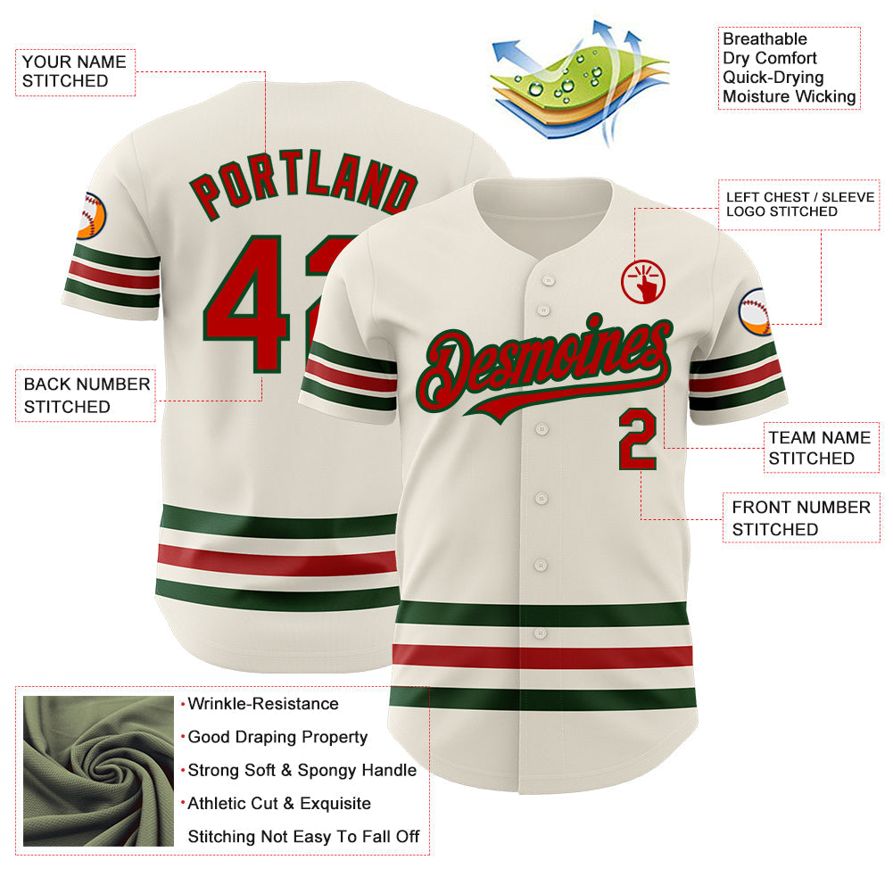 Custom Cream Red-Green Line Authentic Baseball Jersey - Sky-Custom