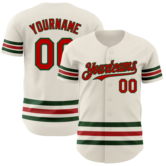 Custom Cream Red-Green Line Authentic Baseball Jersey - Sky-Custom