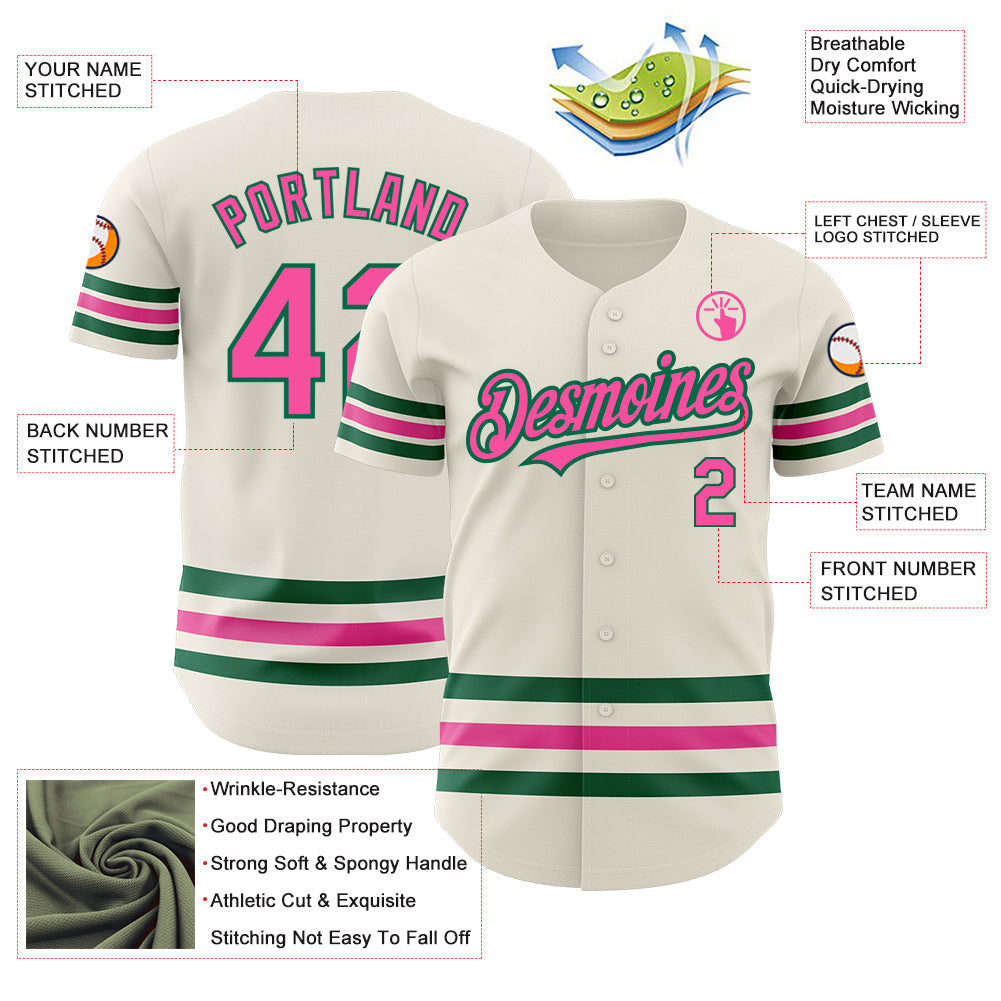 Custom Cream Pink-Kelly Green Line Authentic Baseball Jersey - Sky-Custom