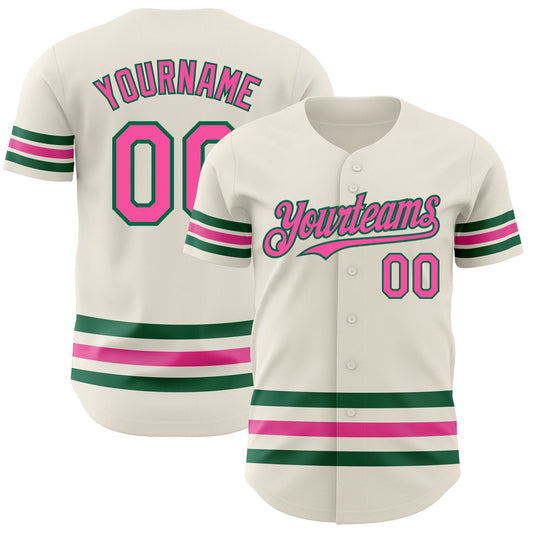 Custom Cream Pink-Kelly Green Line Authentic Baseball Jersey - Sky-Custom