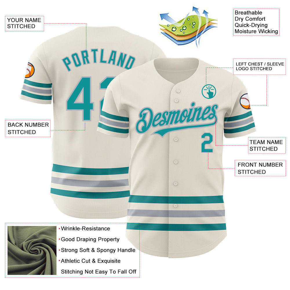 Custom Cream Teal-Gray Line Authentic Baseball Jersey - Sky-Custom