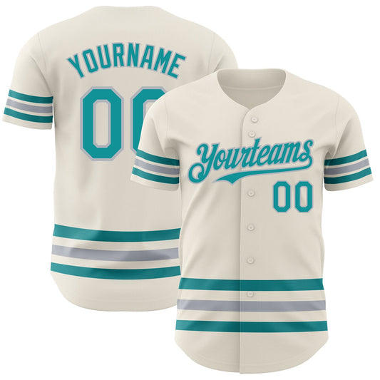 Custom Cream Teal-Gray Line Authentic Baseball Jersey - Sky-Custom