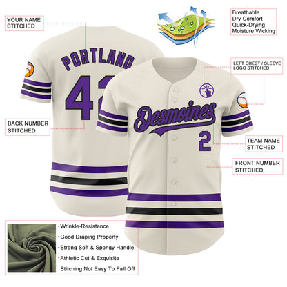 Custom Cream Purple-Black Line Authentic Baseball Jersey - Sky-Custom