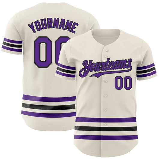 Custom Cream Purple-Black Line Authentic Baseball Jersey - Sky-Custom