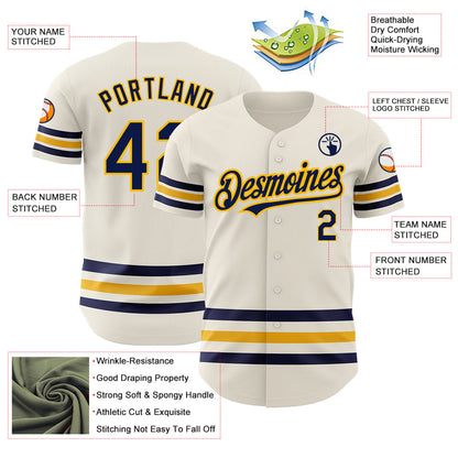 Custom Cream Navy-Gold Line Authentic Baseball Jersey - Sky-Custom