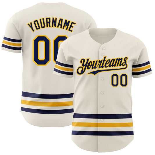 Custom Cream Navy-Gold Line Authentic Baseball Jersey - Sky-Custom