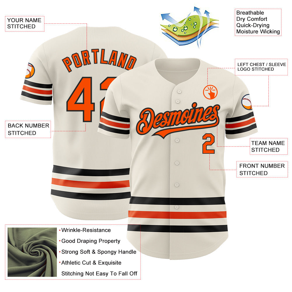 Custom Cream Orange-Black Line Authentic Baseball Jersey - Sky-Custom