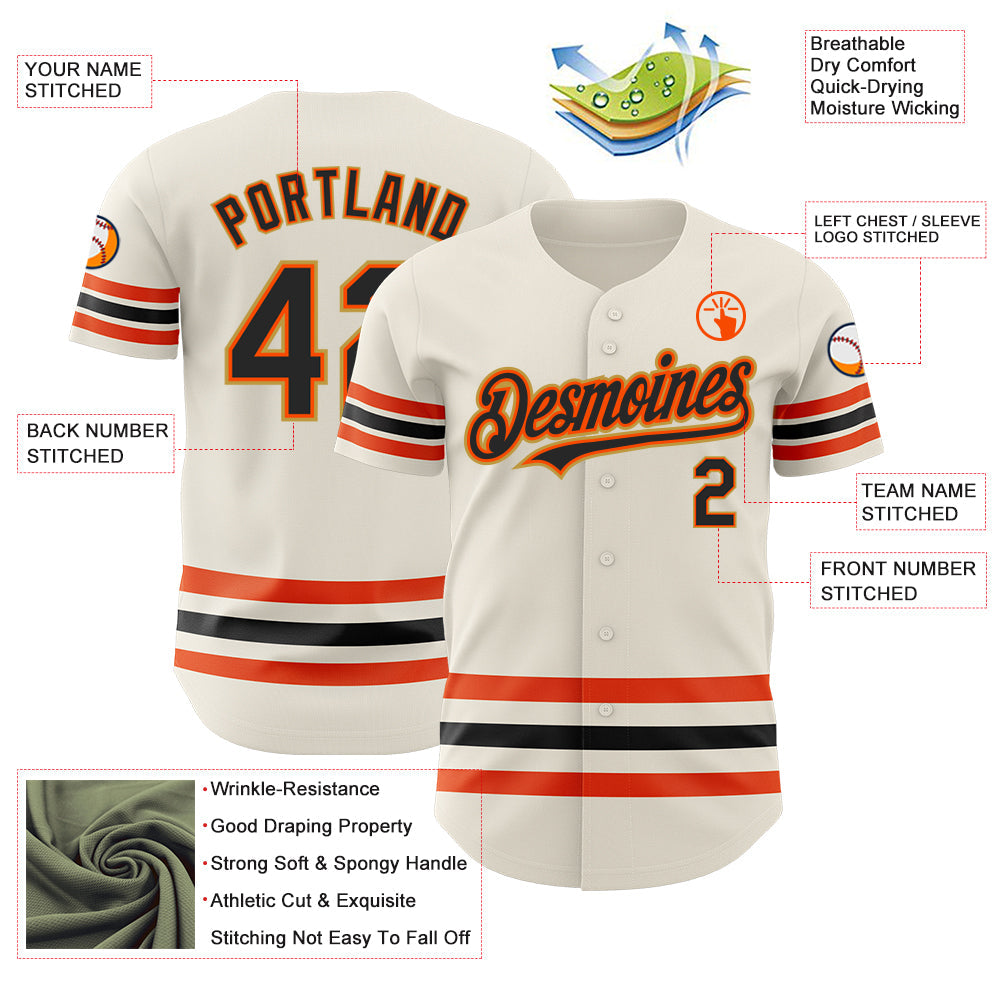 Custom Cream Black Orange-Old Gold Line Authentic Baseball Jersey - Sky-Custom