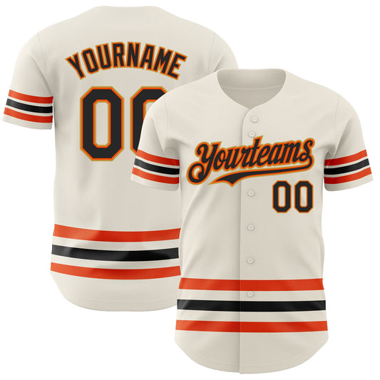 Custom Cream Black Orange-Old Gold Line Authentic Baseball Jersey - Sky-Custom