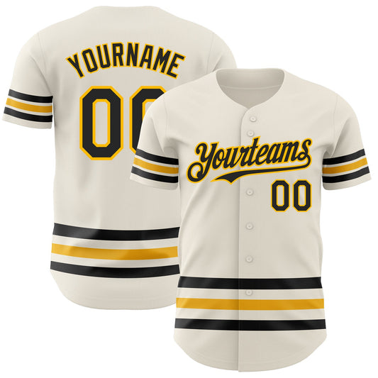 Custom Cream Black-Gold Line Authentic Baseball Jersey - Sky-Custom