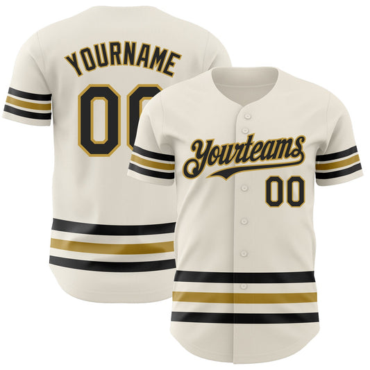 Custom Cream Black-Old Gold Line Authentic Baseball Jersey - Sky-Custom