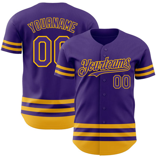 Custom Purple Gold Line Authentic Baseball Jersey - Sky-Custom