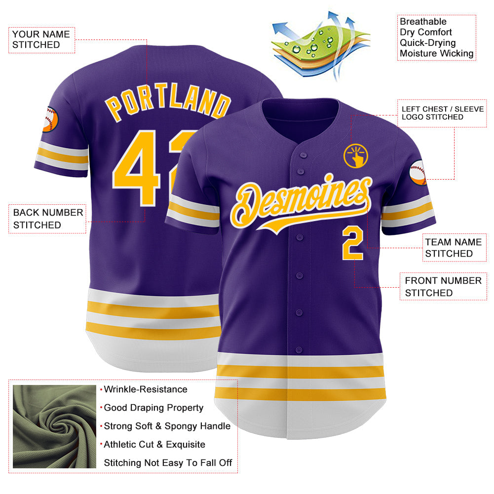 Custom Purple Gold-White Line Authentic Baseball Jersey - Sky-Custom