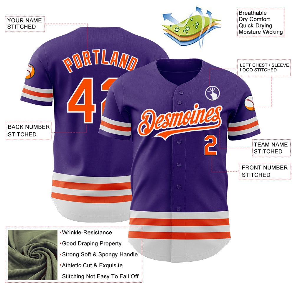 Custom Purple Orange-White Line Authentic Baseball Jersey - Sky-Custom