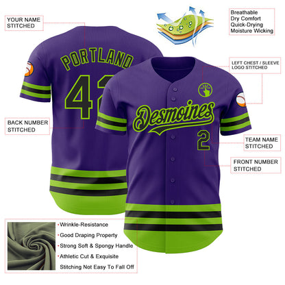 Custom Purple Black-Neon Green Line Authentic Baseball Jersey - Sky-Custom