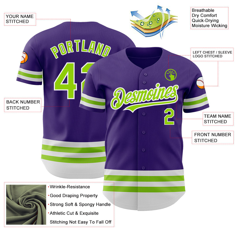 Custom Purple Neon Green-White Line Authentic Baseball Jersey - Sky-Custom