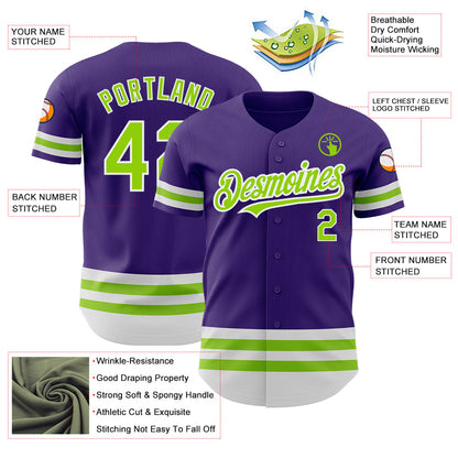 Custom Purple Neon Green-White Line Authentic Baseball Jersey - Sky-Custom
