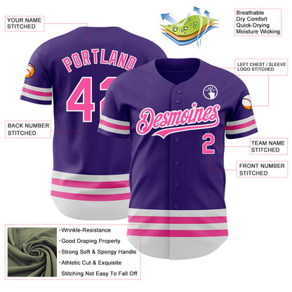 Custom Purple Pink-White Line Authentic Baseball Jersey - Sky-Custom