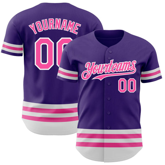 Custom Purple Pink-White Line Authentic Baseball Jersey - Sky-Custom