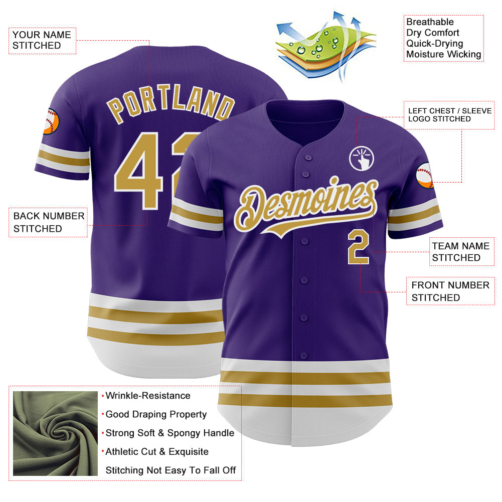 Custom Purple Old Gold-White Line Authentic Baseball Jersey - Sky-Custom