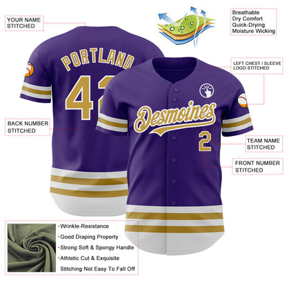 Custom Purple Old Gold-White Line Authentic Baseball Jersey - Sky-Custom
