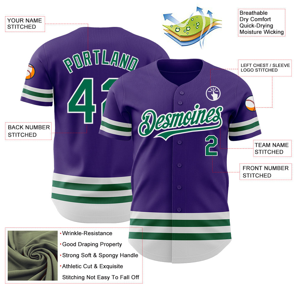 Custom Purple Kelly Green-White Line Authentic Baseball Jersey - Sky-Custom