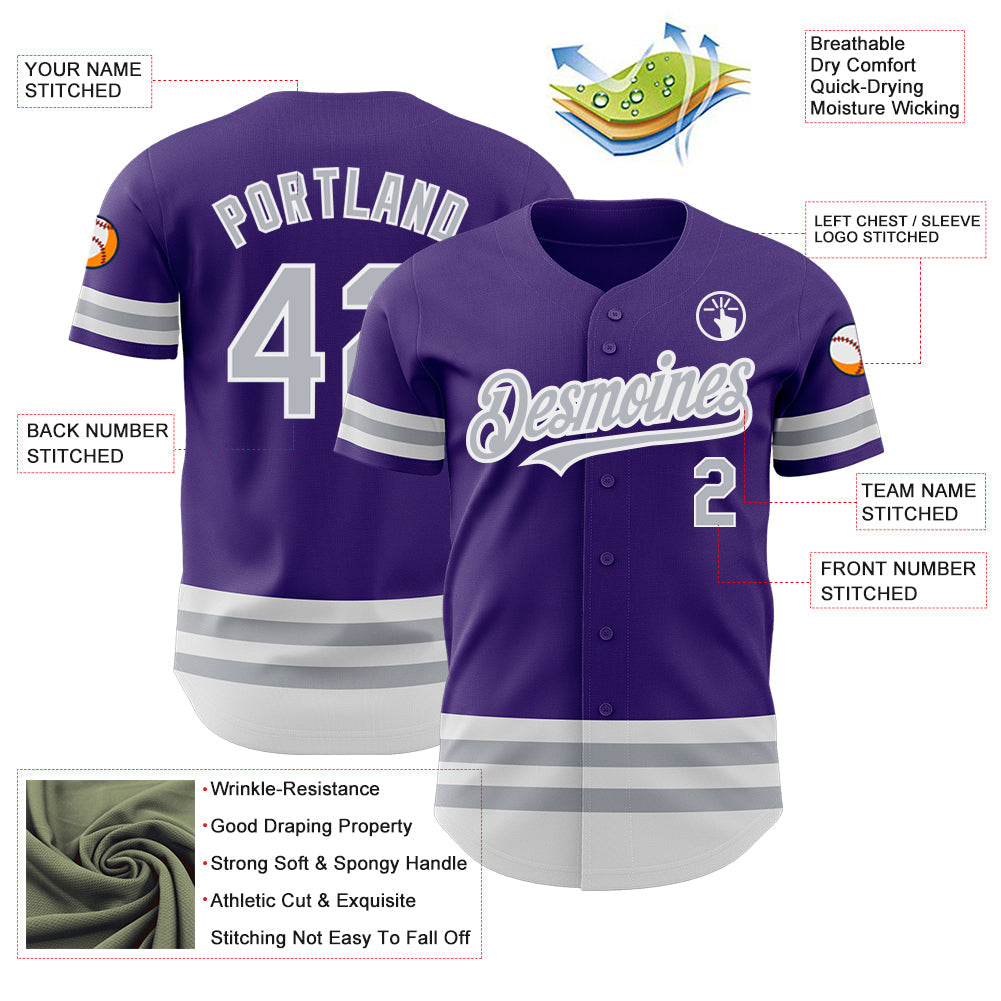 Custom Purple Gray-White Line Authentic Baseball Jersey - Sky-Custom