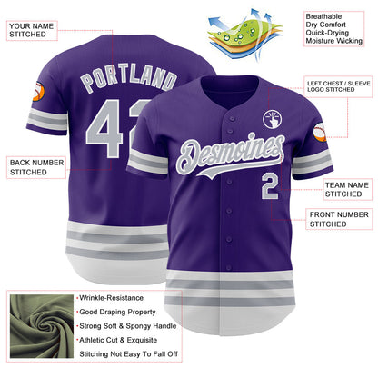 Custom Purple Gray-White Line Authentic Baseball Jersey - Sky-Custom