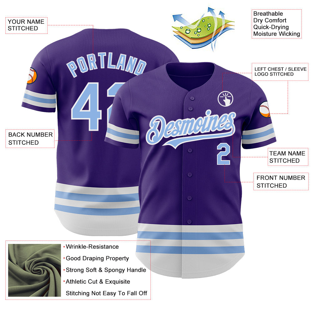 Custom Purple Light Blue-White Line Authentic Baseball Jersey - Sky-Custom