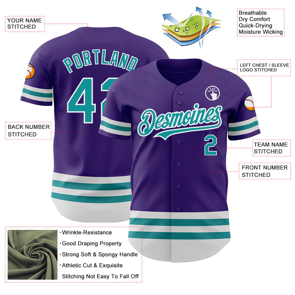 Custom Purple Teal-White Line Authentic Baseball Jersey - Sky-Custom
